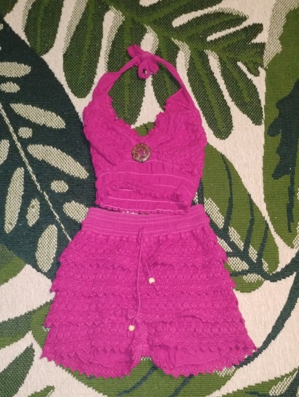 Crochet Halter Romper in Vibrant Fuchsia